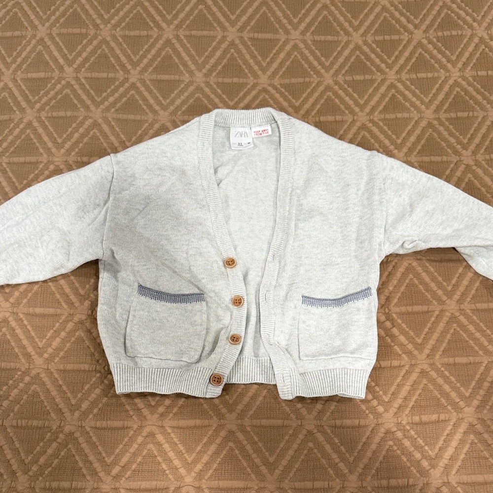 Zara Kids Light Gray Button-Up Cardigan